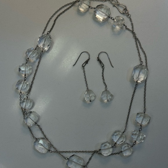 Dominique Jewelry - Dominique Cohen Silver Necklace with Clear Accents Matching Earrings EUC Target